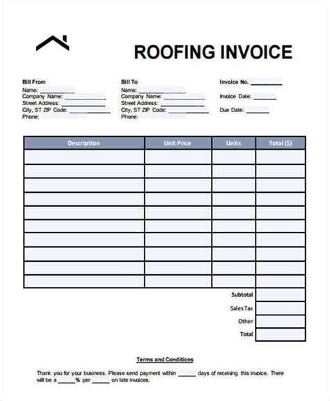 Free Printable Roofing Invoices